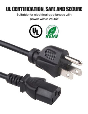 Cordão de alimentação UL American, 3 pines NEMA 5-15P Plug To IE320 C13 Cordão de alimentação tipo US